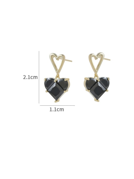 YOUH Brass Cubic Zirconia Black Heart Dainty Stud Earring 2