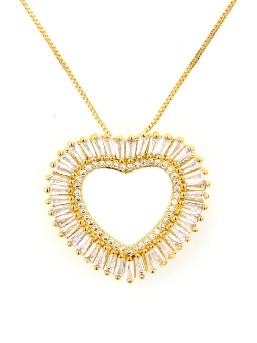Gold Pendant Brass Cubic Zirconia Heart Dainty Necklace