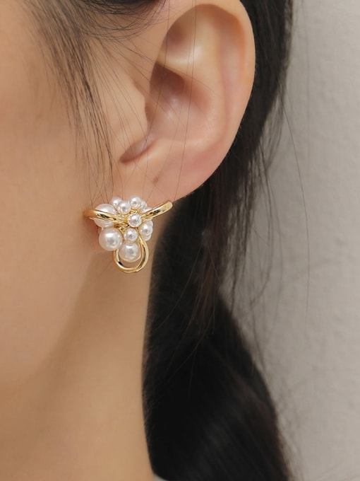 HYACINTH Brass Imitation Pearl Triangle Trend Stud Earring 1
