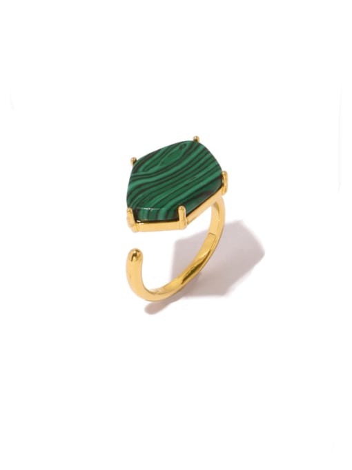 Green textured ring Brass Natural Stone Geometric Vintage Band Ring