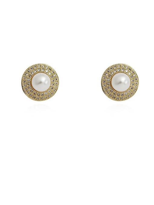 14K  gold Copper Imitation Pearl Geometric Dainty Stud Trend Korean Fashion Earring