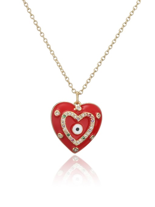 21427 Brass Enamel Vintage Heart  Pendant Necklace