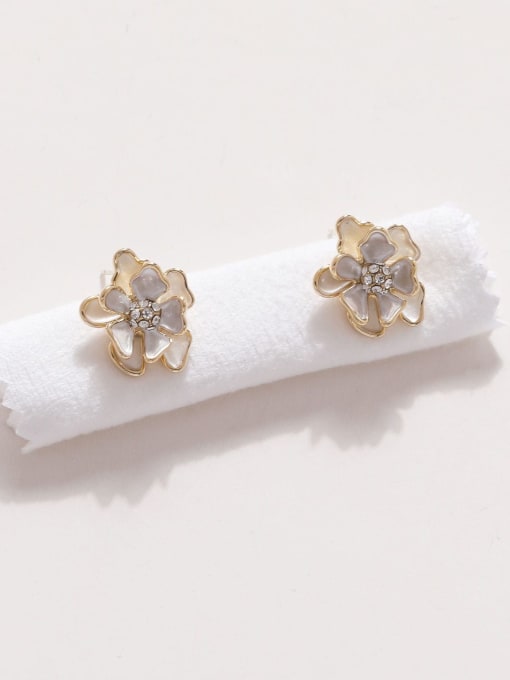 HYACINTH Brass Rhinestone Enamel Flower Minimalist Stud Earring