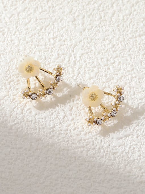 HYACINTH Brass Imitation Pearl Flower Vintage Stud Earring 0