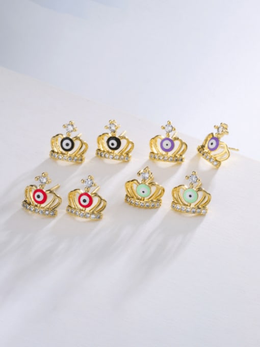 AOG Brass Cubic Zirconia Enamel Crown Cute Stud Earring 0