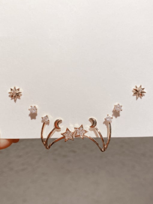 Set Earrings Brass Cubic Zirconia  Trend Flower Set Stud Earring