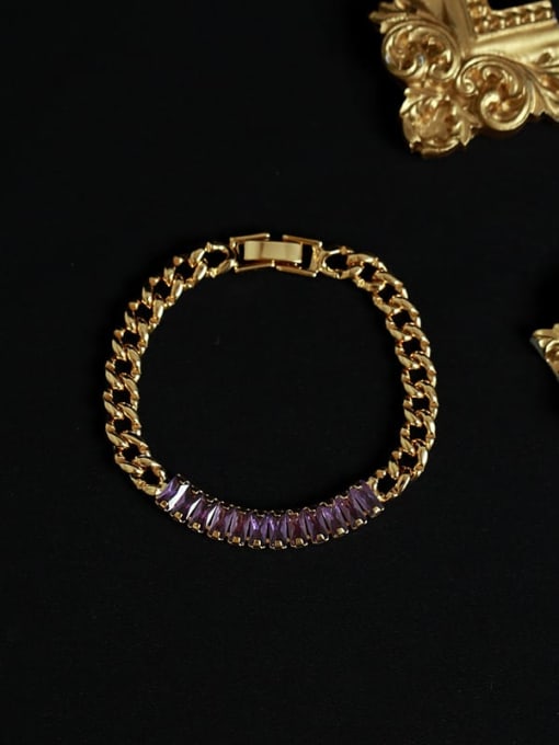Five Color Brass Cubic Zirconia Geometric Vintage Link Bracelet 0