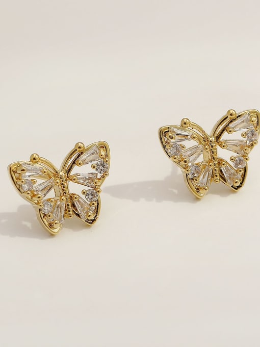 14k Gold Brass Imitation Pearl Butterfly Vintage Stud Trend Korean Fashion Earring