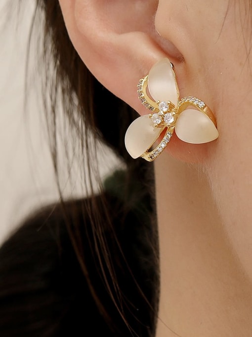 HYACINTH Brass Cats Eye Flower Minimalist Stud Trend Korean Fashion Earring 1