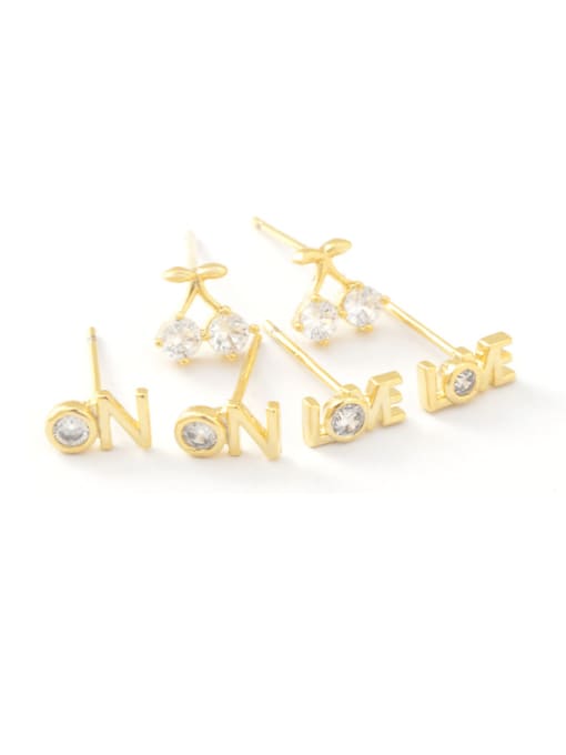 Gold E958 Brass Cubic Zirconia Letter Minimalist Stud Earring