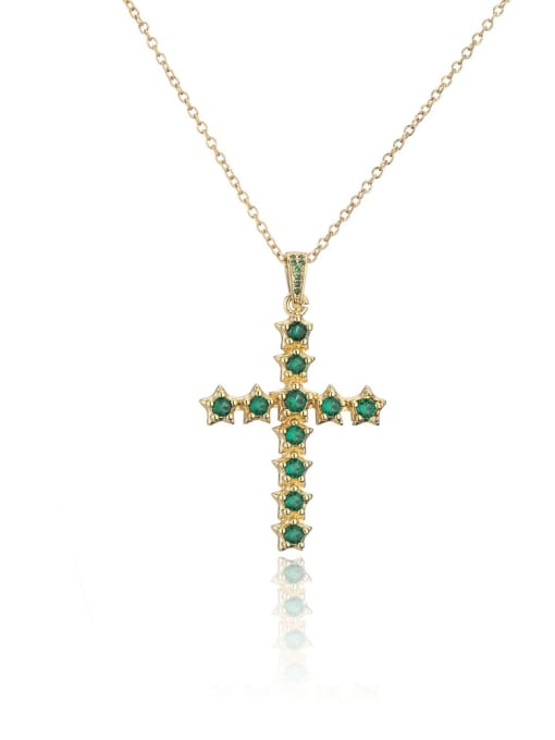 21675 Brass Cubic Zirconia Cross Vintage Regligious Necklace