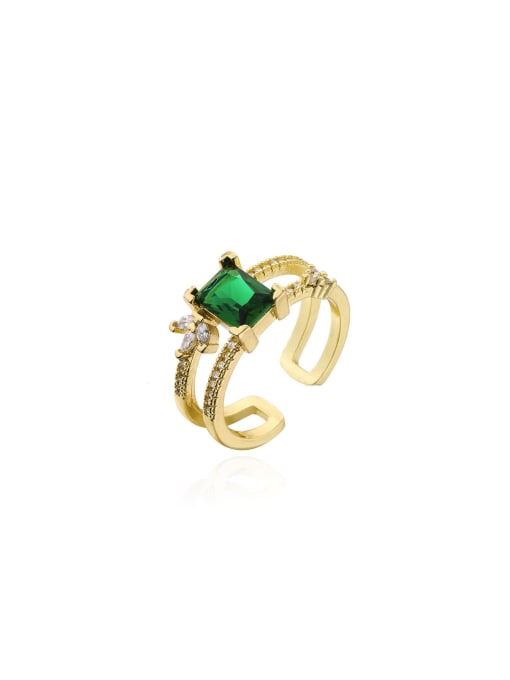 AOG Brass Cubic Zirconia Green Geometric Trend Band Ring 0