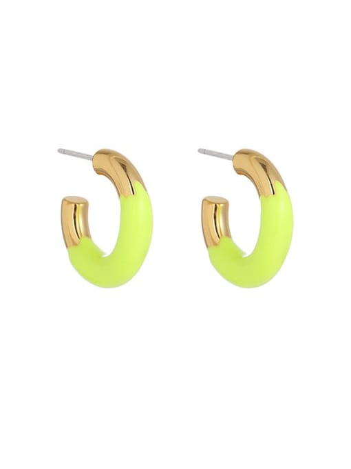 Fluorescent Yellow Earrings Brass Enamel Geometric Minimalist Stud Earring