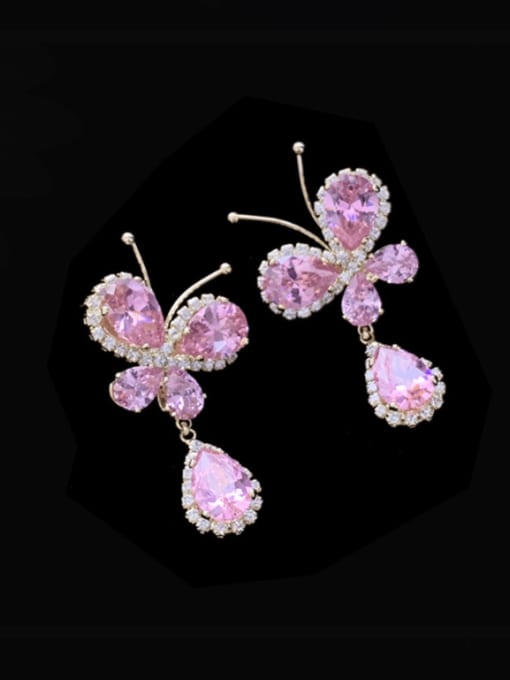 SUUTO Brass Cubic Zirconia Multi Color Flower Luxury Cluster Earring