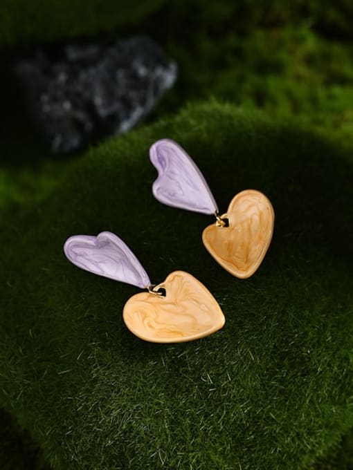 Five Color Brass Enamel Heart Minimalist Drop Earring 2
