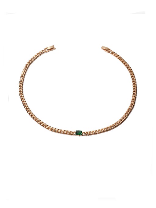 Green zirconium Necklace Brass Geometric Hip Hop Hollow Chain  Bracelet