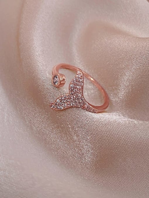 Rose Gold Copper Cubic Zirconia White Fish Trend Band Ring/Free Size Ring