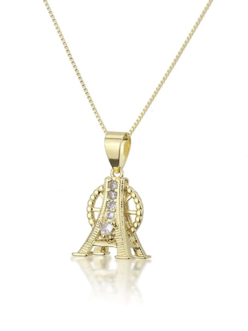 gold-plated Brass Cubic Zirconia  Ethnic  Eiffel Tower pendant Necklace