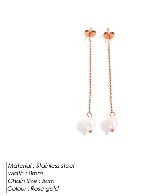 Rose gold Stainless steel Freshwater Pearl Geometric Dainty Threader Earring