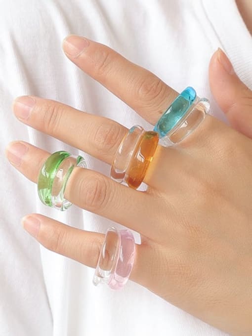 Five Color Glass  Multi Color Geometric Trend  Transparent Contrasting Colors Double Line Stackable Ring