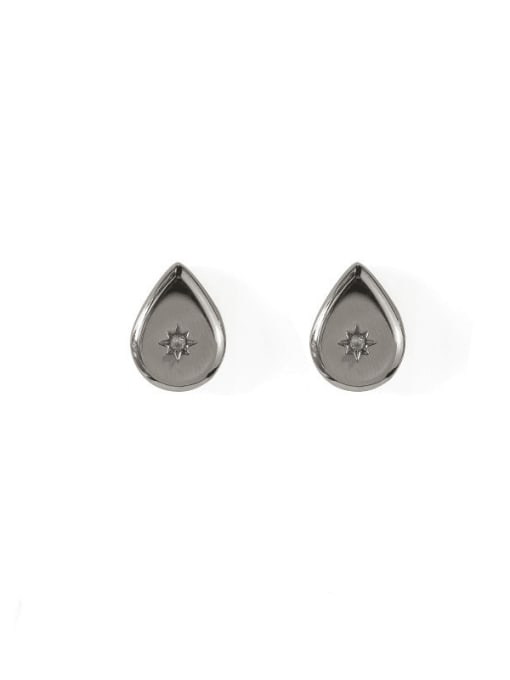 Silver Droplet Earrings Titanium Steel Cubic Zirconia Water Drop Minimalist Stud Earring