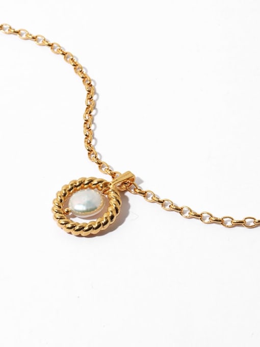 TINGS Brass Freshwater Pearl Geometric Vintage Necklace 3