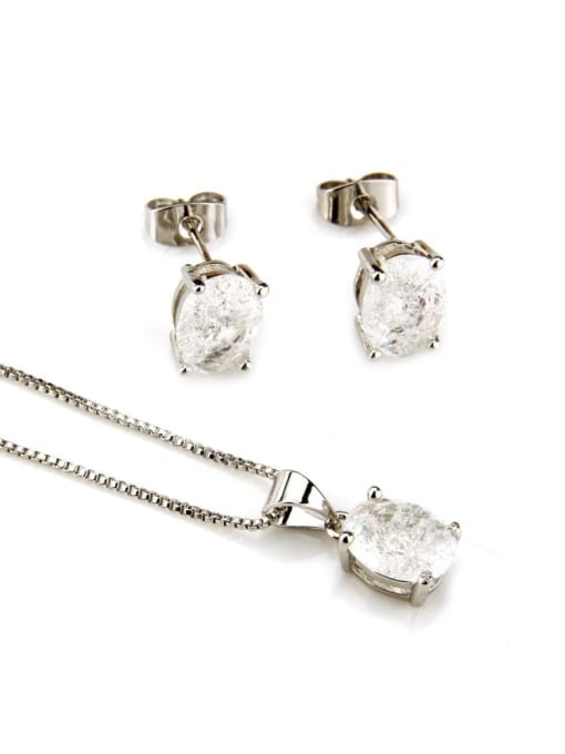 Platinum plated white zircon Brass Round Cubic Zirconia Earring and Necklace Set
