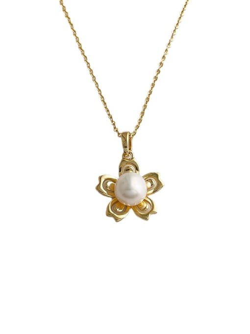 ZRUI Brass Freshwater Pearl Flower Dainty Necklace