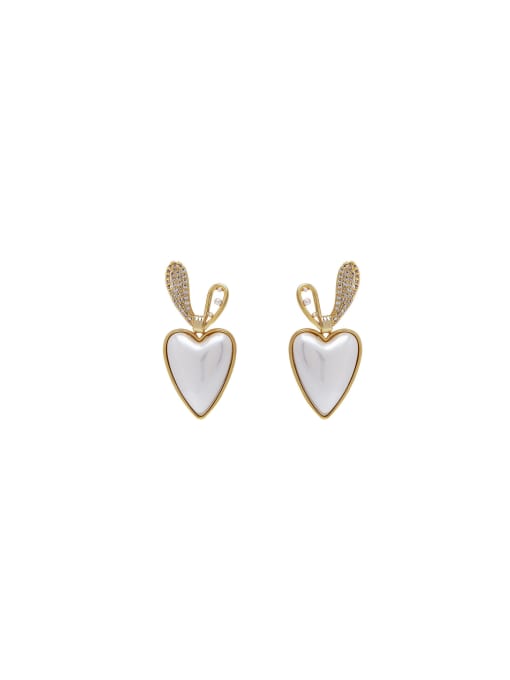 HYACINTH Brass Imitation Pearl Heart Dainty Stud Earring 0