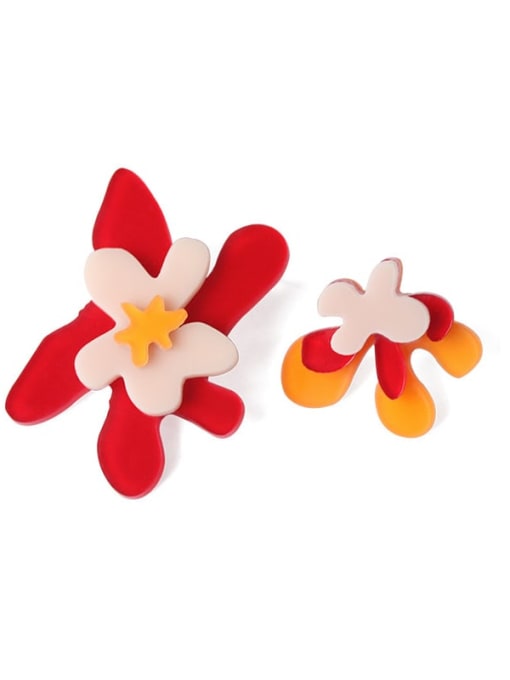 Five Color Alloy Acrylic Flower Cute Stud Earring