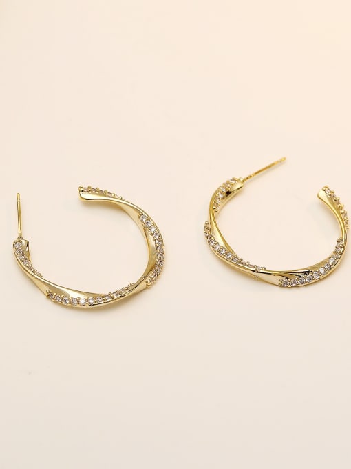 14k Gold Brass Cubic Zirconia Geometric Hip Hop Hoop Trend Korean Fashion Earring