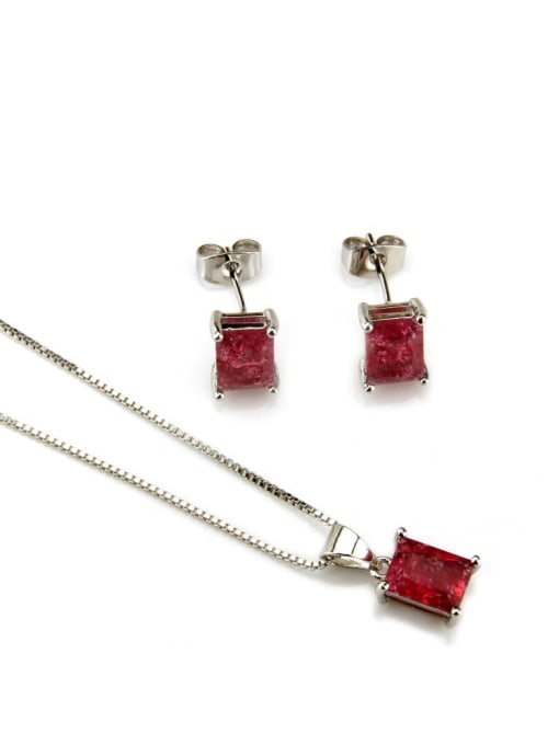 renchi Brass Rectangle Cubic Zirconia Earring and Necklace Set