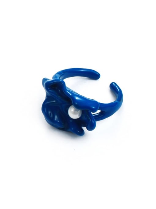 Pearl Ring dark blue Zinc Alloy Enamel Geometric Minimalist Band Ring