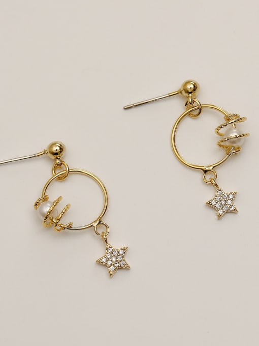 14K Gold earpin Brass Cubic Zirconia Star Vintage Drop Trend Korean Fashion Earring
