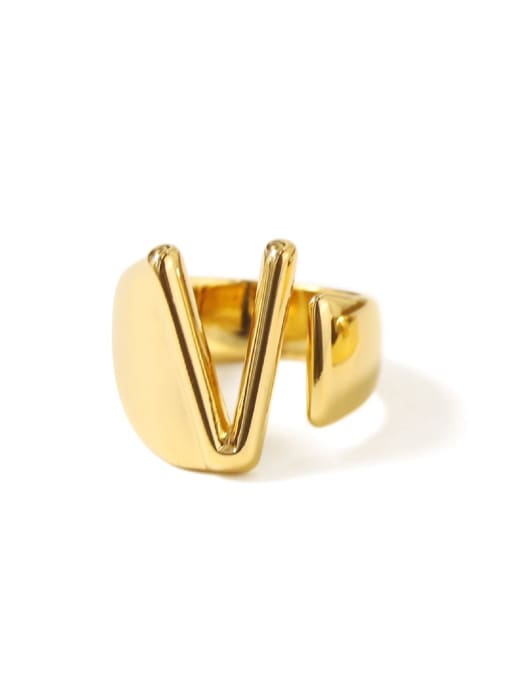 V Brass  26 Letter Vintage Band Ring