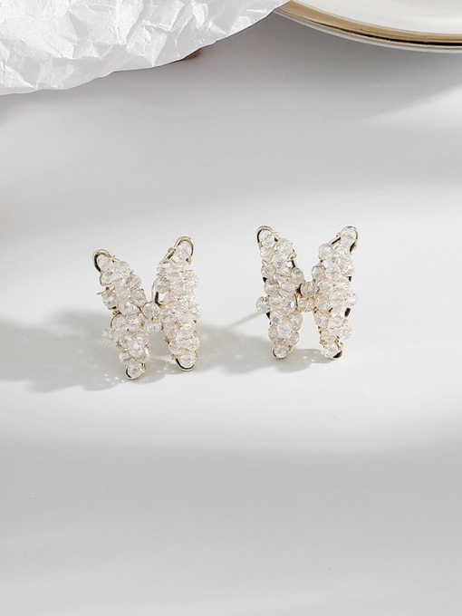14K real gold Brass Crystal Butterfly Ethnic Stud Trend Korean Fashion Earring