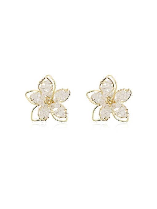 14K gold Copper Crystal Flower Minimalist Stud Trend Korean Fashion Earring