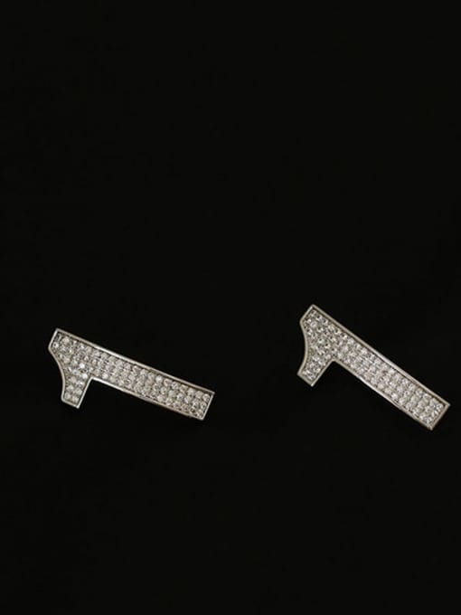 ACCA Brass Cubic Zirconia Number  1 Minimalist Stud Earring 3