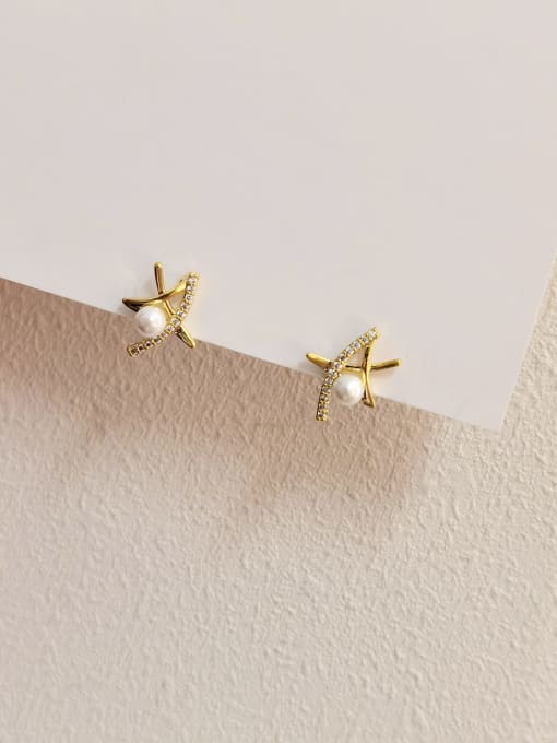 14k Gold Brass Cubic Zirconia Star Cute Stud Earring