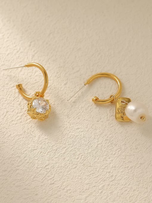 18K Gold Brass Imitation Pearl Geometric Vintage Drop Trend Korean Fashion Earring