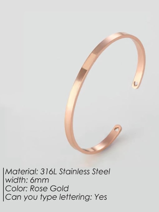 6MM Rose Gold Stainless steel Geometric Minimalist Cuff Bangle