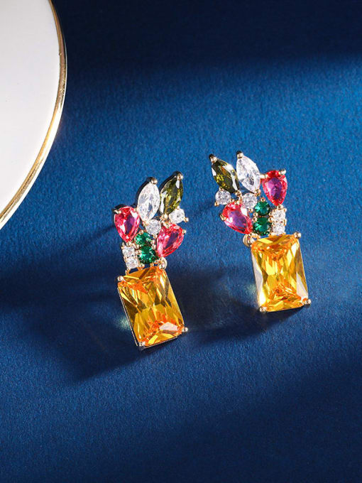 OUOU Brass Cubic Zirconia Flower Luxury Drop Earring 3
