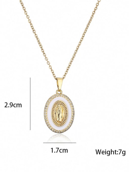 AOG Brass Cubic Zirconia Enamel Oval Vintage Virgin mary Pendant Necklace 2