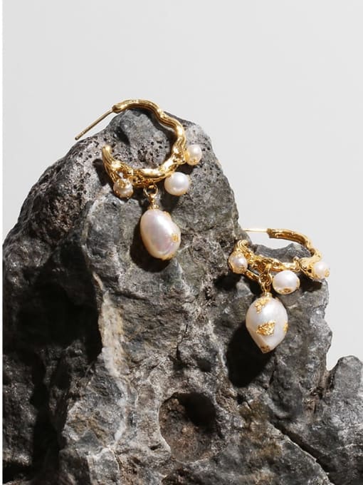 TINGS Brass Freshwater Pearl Irregular Vintage Hook Earring 3