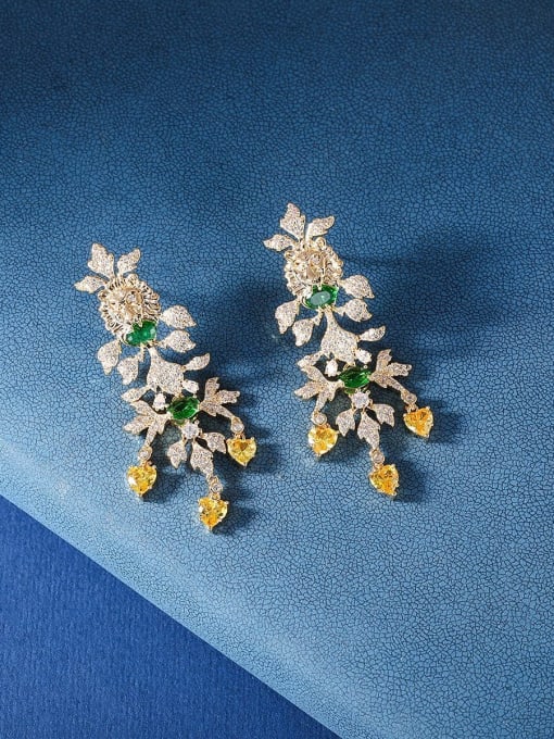 OUOU Brass Cubic Zirconia Flower Luxury Drop Earring