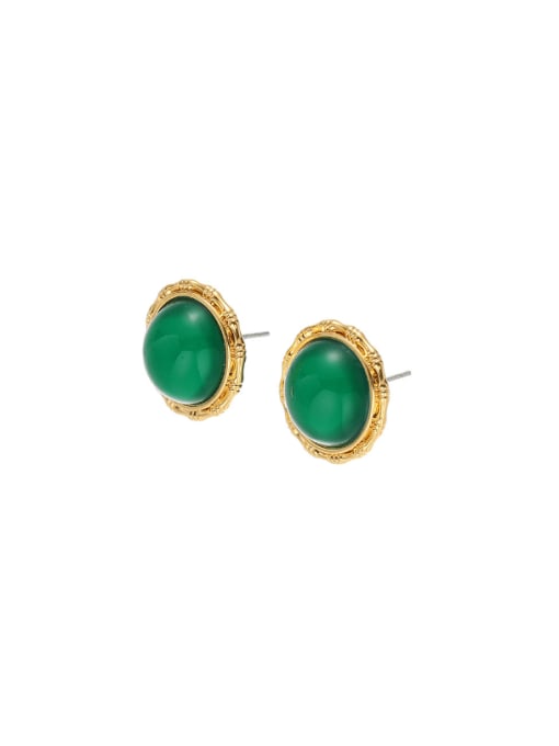green Brass Resin Round Vintage Stud Earring