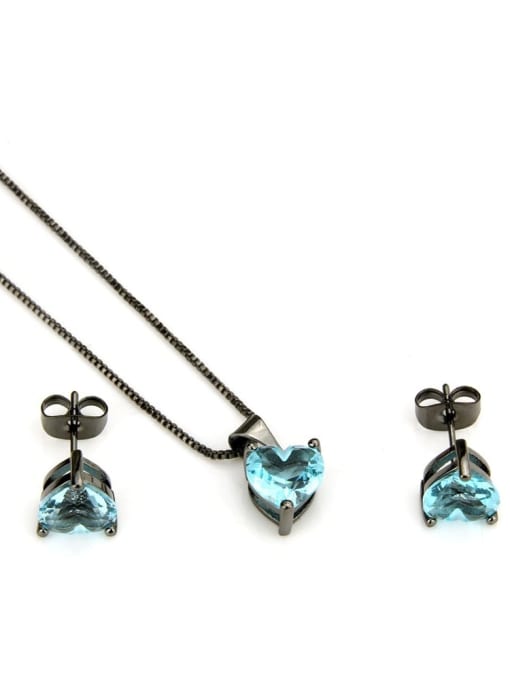 Black blue zirconium plating Brass Heart Cubic Zirconia Earring and Necklace Set