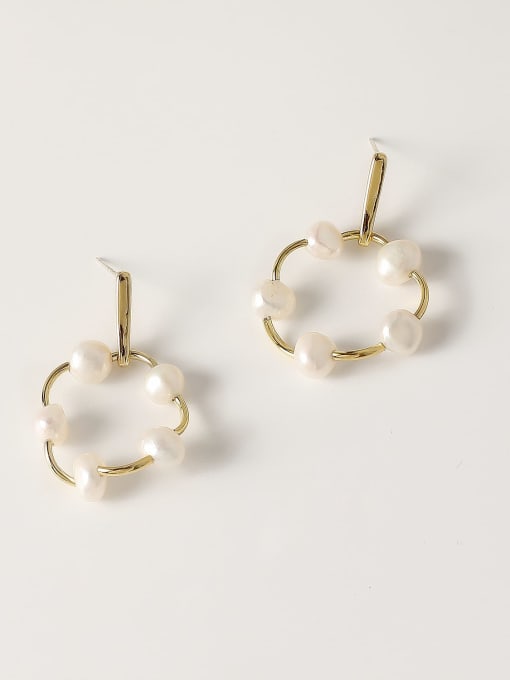 HYACINTH Brass Freshwater Pearl Geometric Minimalist Drop Trend Korean Fashion Earring 0