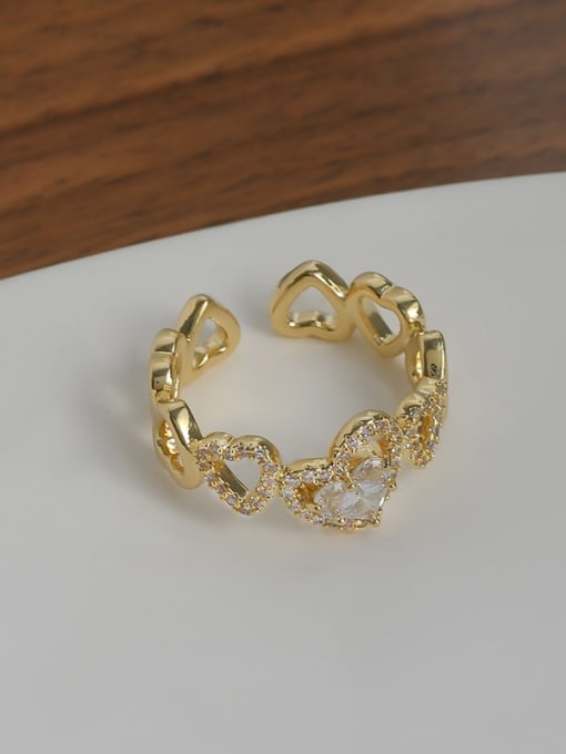 Golden jz61484 Brass Cubic Zirconia Heart Dainty Band Ring