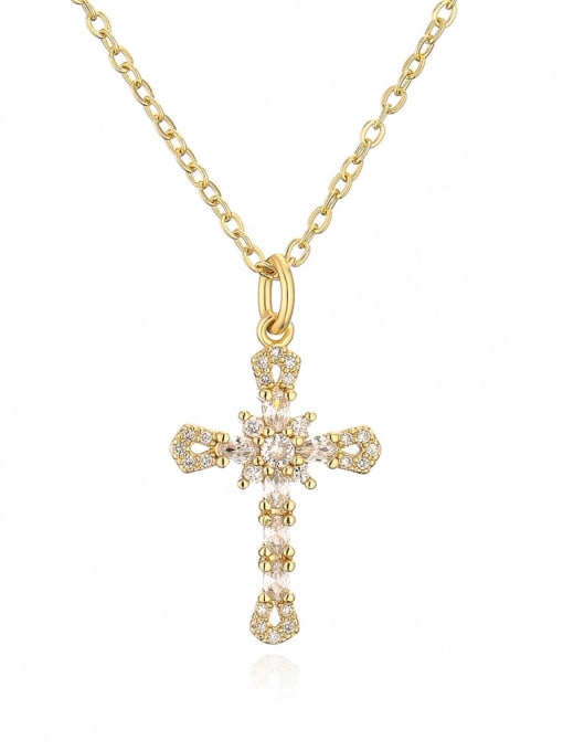 22821 Brass Cubic Zirconia Cross Trend Necklace